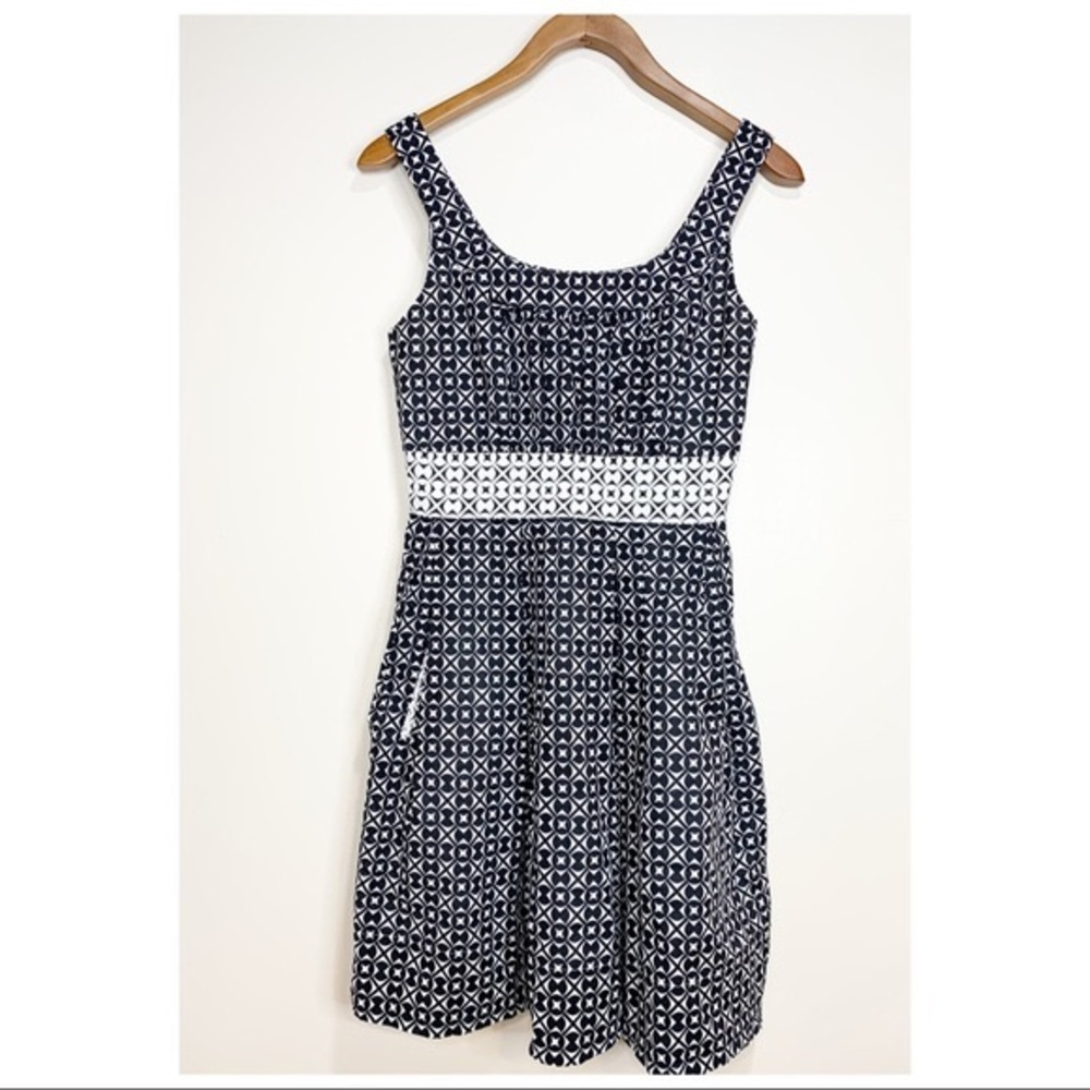 White House Black Market Tank Dress, Black and White Geo Print, Side Pockets, 4